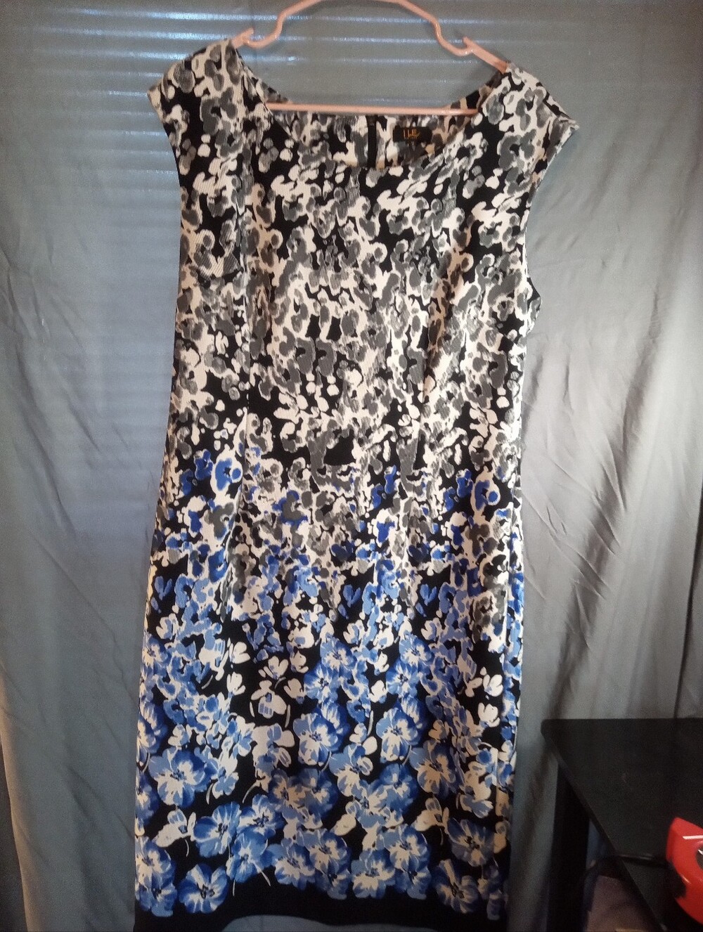 IKE Sleeveless Black, White & Blue Floral Sheath Dress